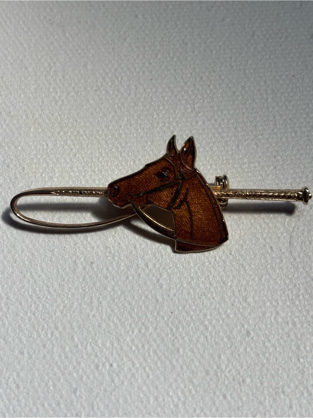 Horse Head Tie Bar in Brown and Gold
